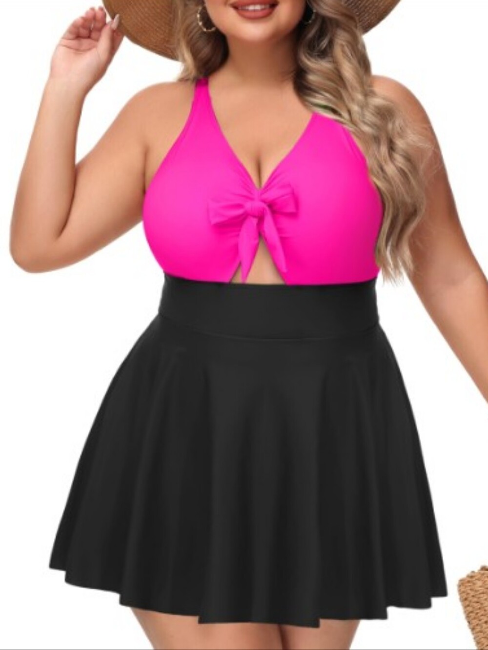 26W NIeyook Plus Size One Piece Swimsuit Women V Neck Cutout Sexy Swim Dress